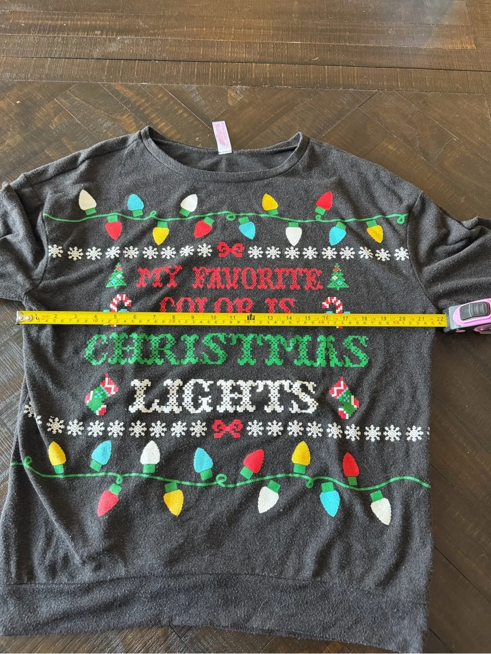 No Boundaries Black Holiday Sweatshirt with Multicolor Christmas Lights
